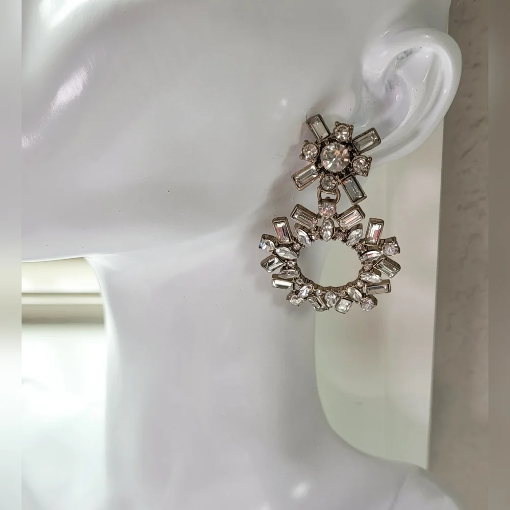 Rhinestone Circle Drop Statement Earrings / Pierced